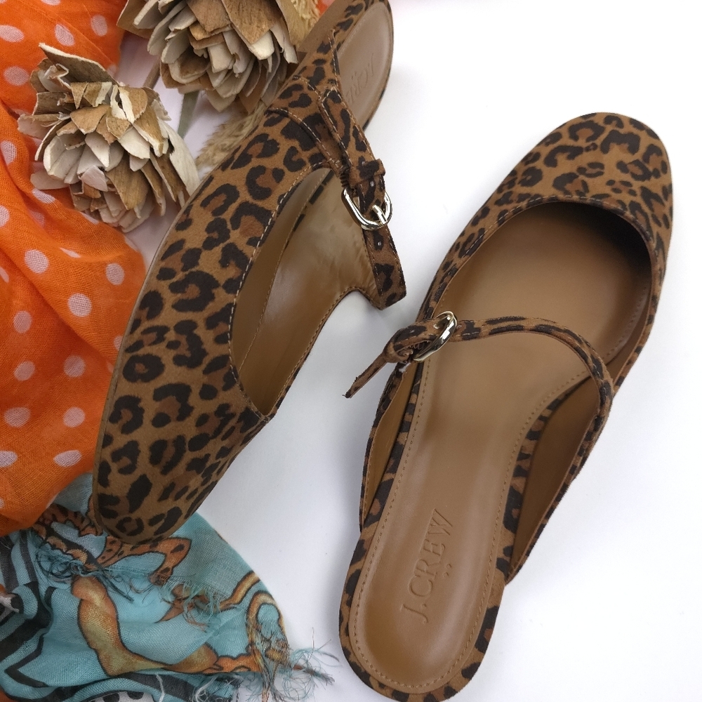 J. Crew Leopard Print Mary-Jane Flats - Brown/Black Sz 7.5m - Picture 6 of 10